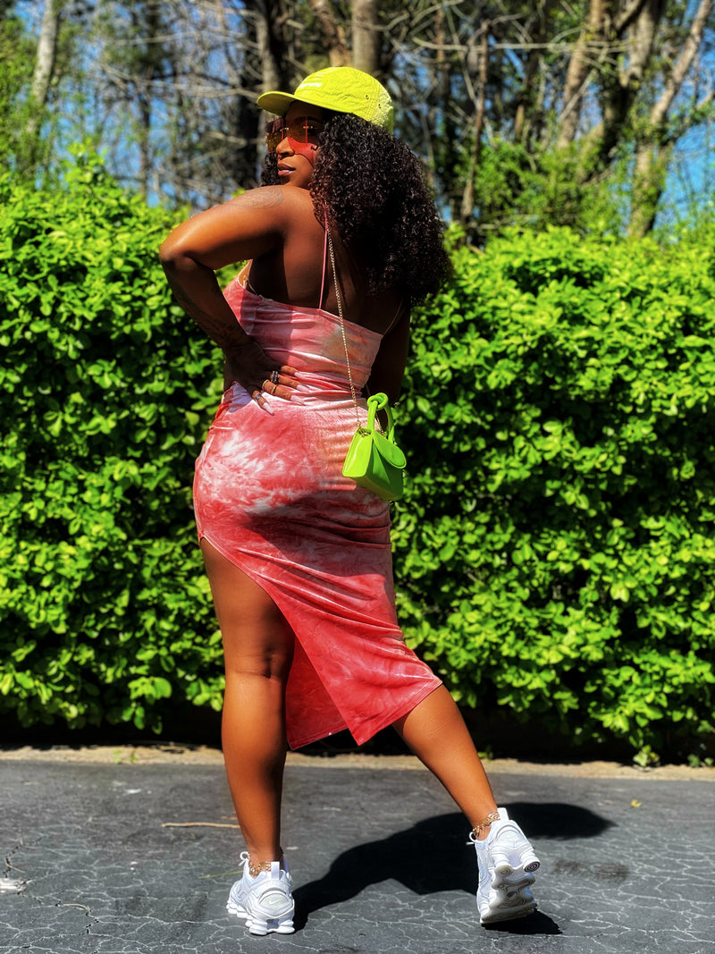 Georgia Peach Velvet Midi Dress